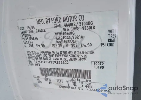 2005 Ford Escape Xlt из США, поврежденный, VIN 1FMYU93195KB75502